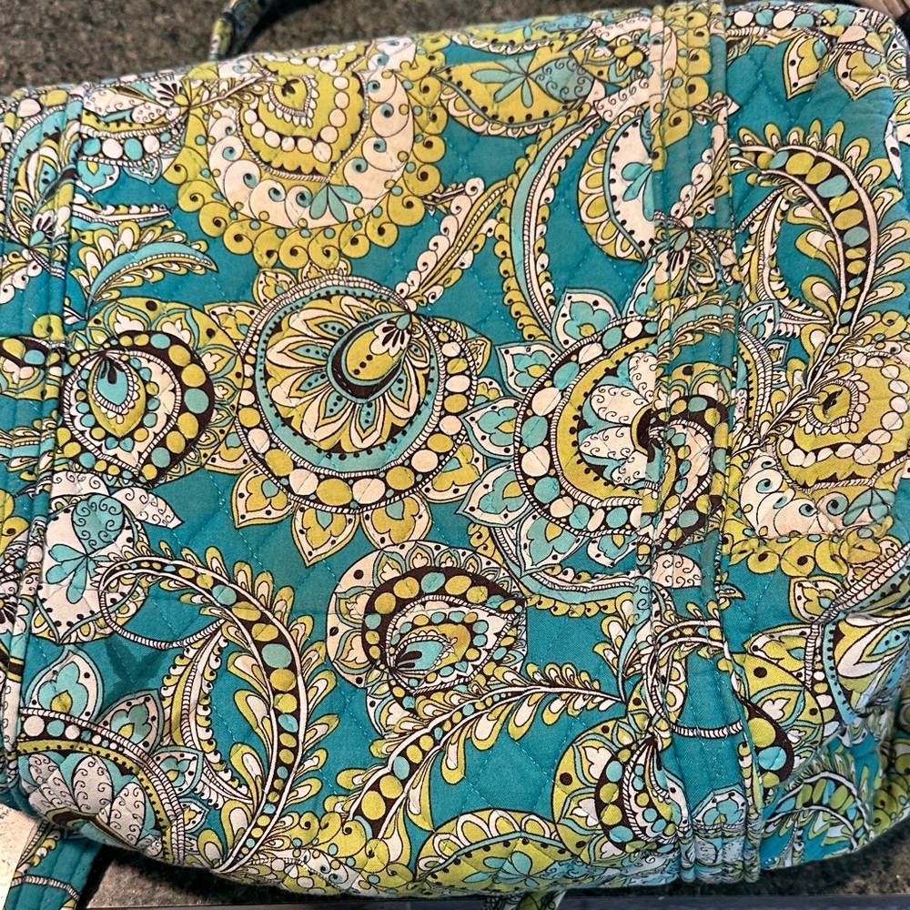 Vera Bradley Weekender Tote EUC Turquoise & Lime Paisley Extra Large Lots Pocket - Picture 11 of 11